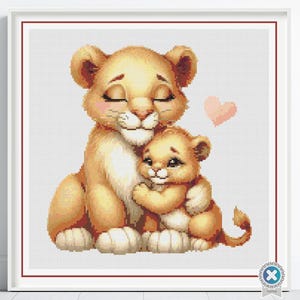 Mama und Baby Löwe Kreuzstich Muster, Safari Tier Kinderzimmer Stickerei Art Decor, digitales Muster Wildlife Stitch Design, Babypartygeschenk