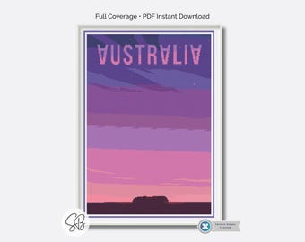 Schema per punto croce di Uluru, Australia (PDF), poster di viaggio di Ayers Rock, ricamo di un punto di riferimento australiano, download immediato.