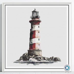 Lighthouse Cross Stitch Pattern, Nautical Ocean Embroidery, Seaside Coastal Stitch Pattern, Maritime Beach House Handmade Decor Craft Gift