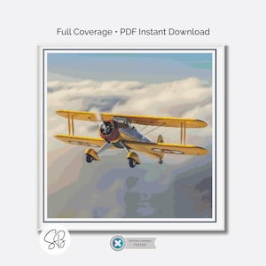 Vintage Biplane Cross Stitch Pattern, Aviation Instant Download, Full Coverage, Pattern Keeper, Floss Conversions