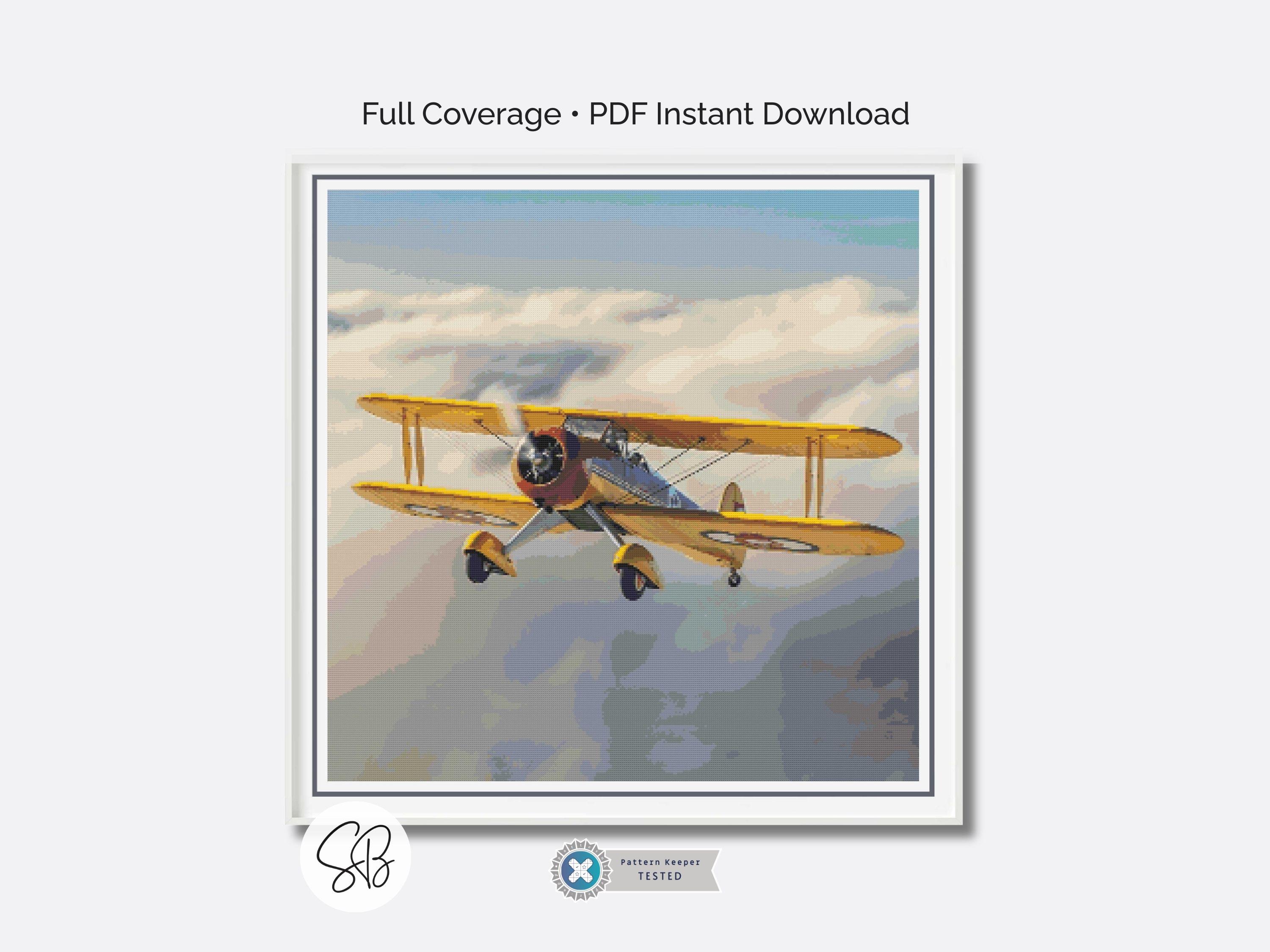 Vintage Biplane Cross Stitch Pattern, Aviation Instant Download, Full ...