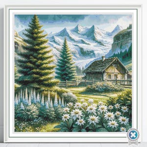 Swiss Alps Cross Stitch Pattern, Switzerland Alpine Country Digital Cross Stitch Pattern Download, Full Coverage, Pattern Keeper file incl