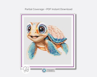 Mädchen-Schildkröte Kreuzstich Muster, Ocean Thema Kinderzimmer Stickerei, digitaler Download, Floss Umwandlungen