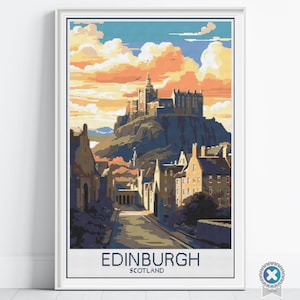 Patrón de punto de cruz para póster de viaje de Edimburgo, diseño emblemático de Edimburgo, Escocia, arte de viaje retro vintage, regalo de costura con decoración escocesa