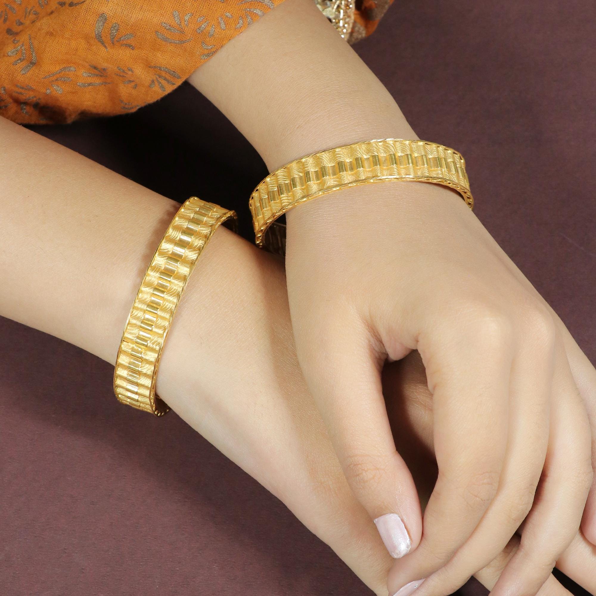 22k Gold Bangle Bracelet, Fine Gold Indian Handmade Jewelry