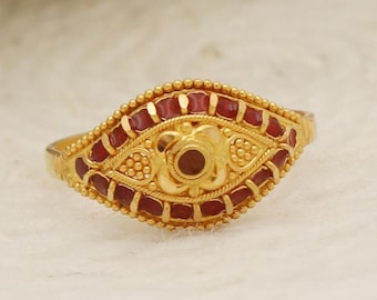 22k yellow gold ring jewelry for gift, Indian gold 22kt jewels, handmade fine gold ring for women, os1074