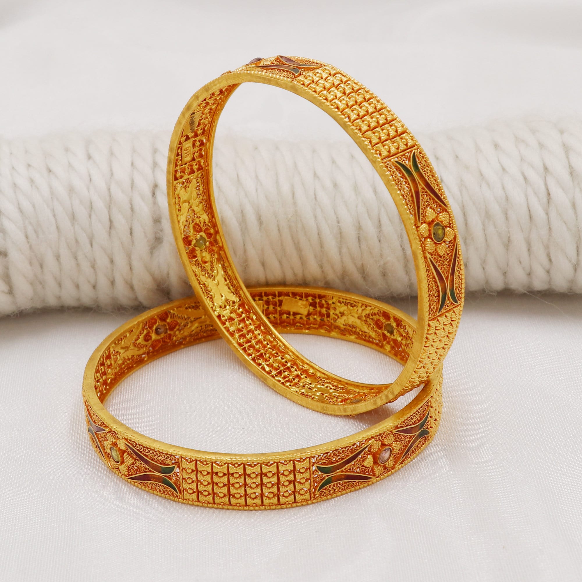 Meenakari 22 Karat Gold Bangle Bracelet, Fine 22k Handmade Women