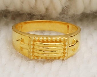 Solid Gold 22k Indian Ring Handmade Jewelry, Wedding Carved
