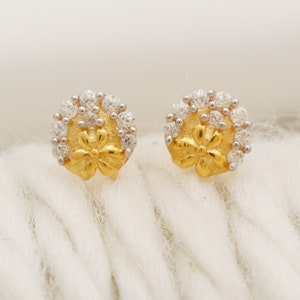 18k yellow gold dangle stud earrings handmade jewelry for gift, Indian solid gold 18kt jewels, OS2208