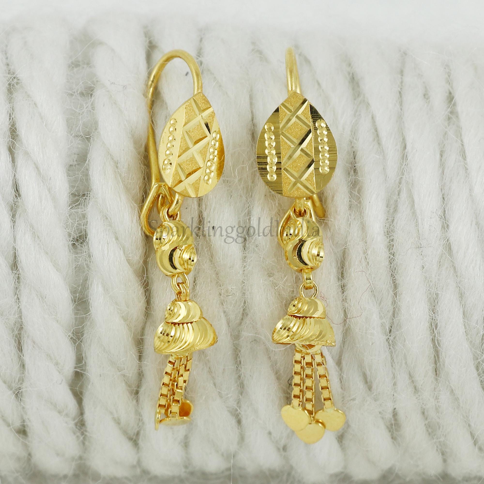 22k Yellow Gold Hallmarked Drop and Dangle Earrings Handmade Jewelry for Gift Indian Gold 22kt Jewels light Weight Earring OS3293 Etsy