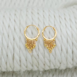 18k Gold Earrings, Solid Gold Handmade Women Jewelry, Indian, Gift, Real Gold, handcrafted Vintage Gold Hoop Earrings Xmas Gift