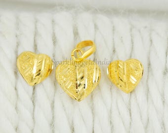 fantastische 22k geelgouden hartvormige oorbellen hanger set handgemaakte sieraden voor cadeau, Indiaas goud 22kt juwelen, lichtgewicht OS3734