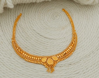 22k yellow gold Wedding necklace handmade jewelry for gift, Indian gold 22kt jewelry for gift Free Shipping H3432H