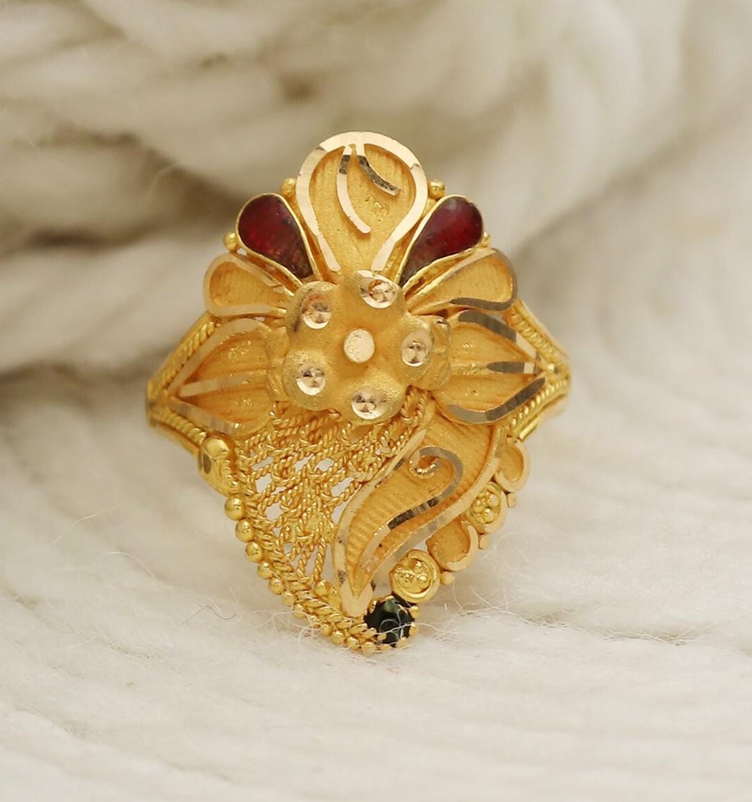 INDIAN JEWELRY IH(Indian Hand Made) リング 22k Gold Handmade Indian Ring , Luxurious Jewelry, Gift, Real Gold