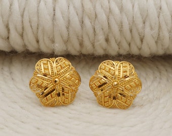 Tops 22k Gold Earrings, Solid Gold Handmade Women Jewelry, Indian, Gift, Real Gold, handcrafted Vintage Gold Stud Earrings, os1405