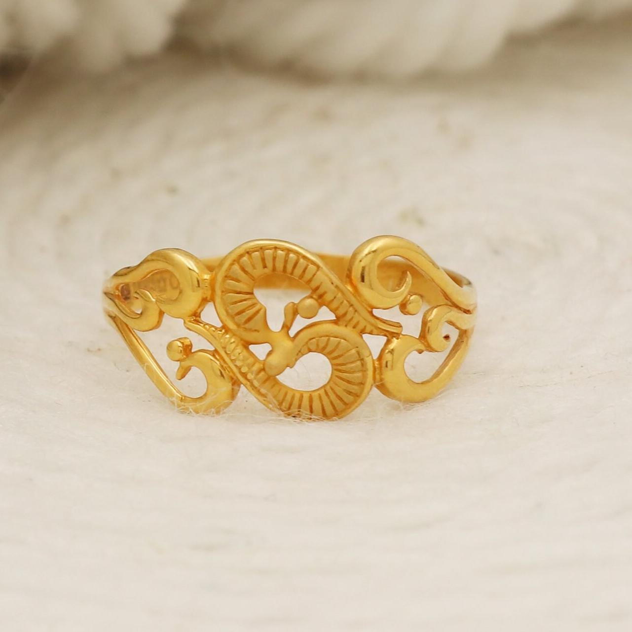 Minimalist 22kt Yellow Gold Openwork Ring, Certified Pure Gold 