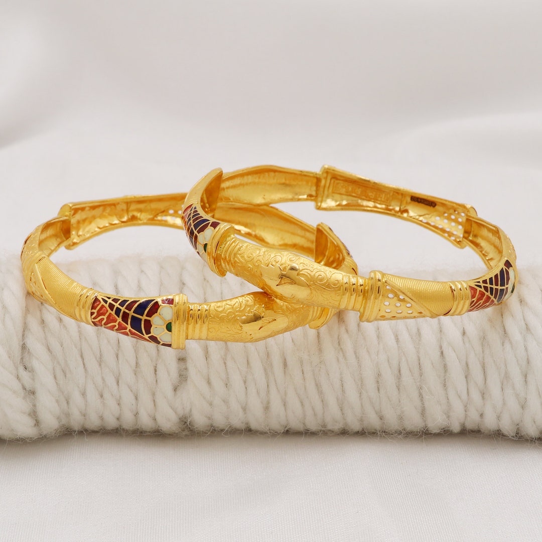 22k Gold Bangle Bracelet, Fine Gold Handmade Women Jewelry, Indian