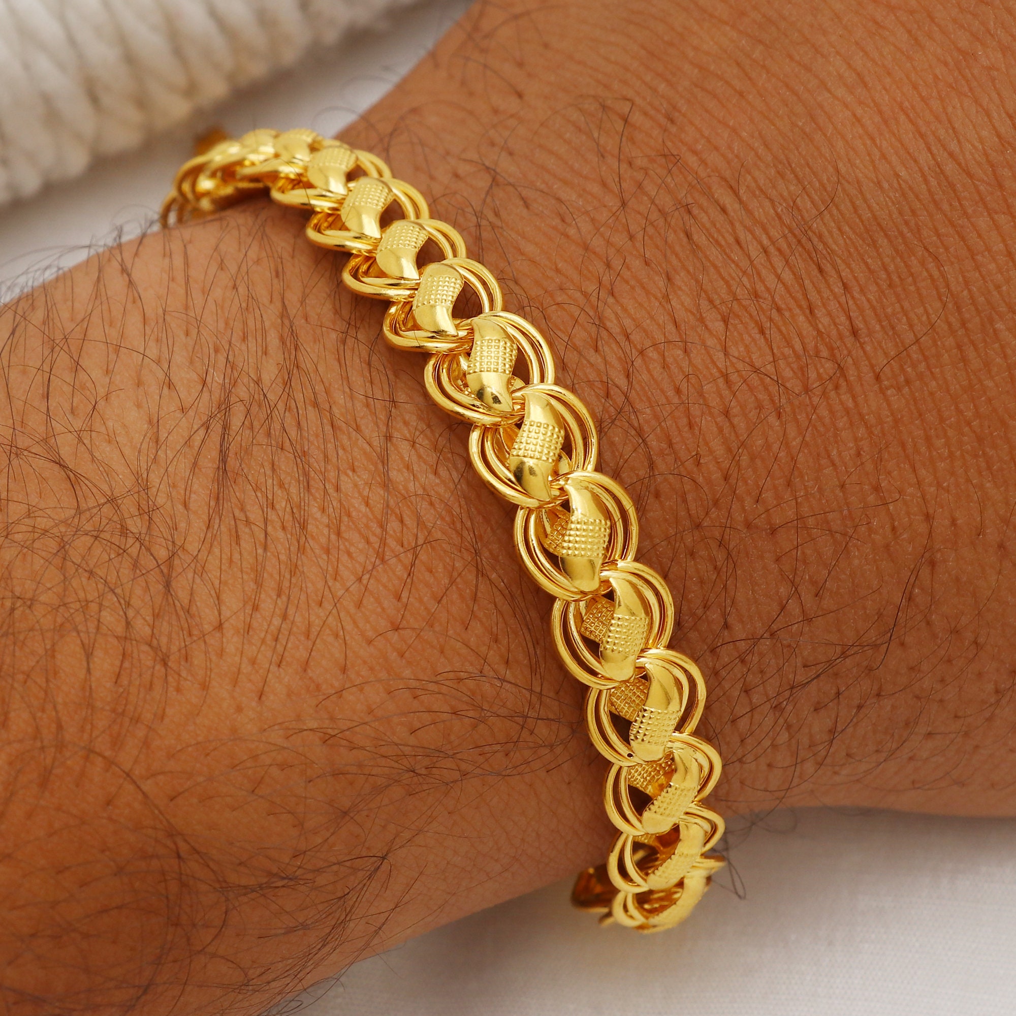 22k Yellow Gold Chain Bracelet Handmade Jewelry for Men Pretty Gift for Men Indian Gold 22kt Jewelry Etsy Canada
