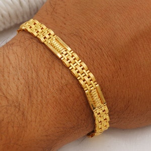 indian 22k yellow gold chain bracelet handmade jewelry for men Pretty gift for men, Indian gold 22kt jewelry