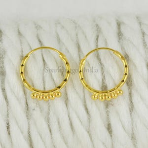 18k Yellow Gold Hoop Bali Earrings, Solid Gold Handmade Women & Unisex Jewelry, OS3798