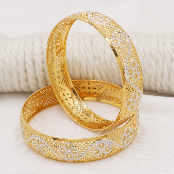 22k Yellow Gold Bangle Bracelet, Indian Handcrafted Women Jewelry