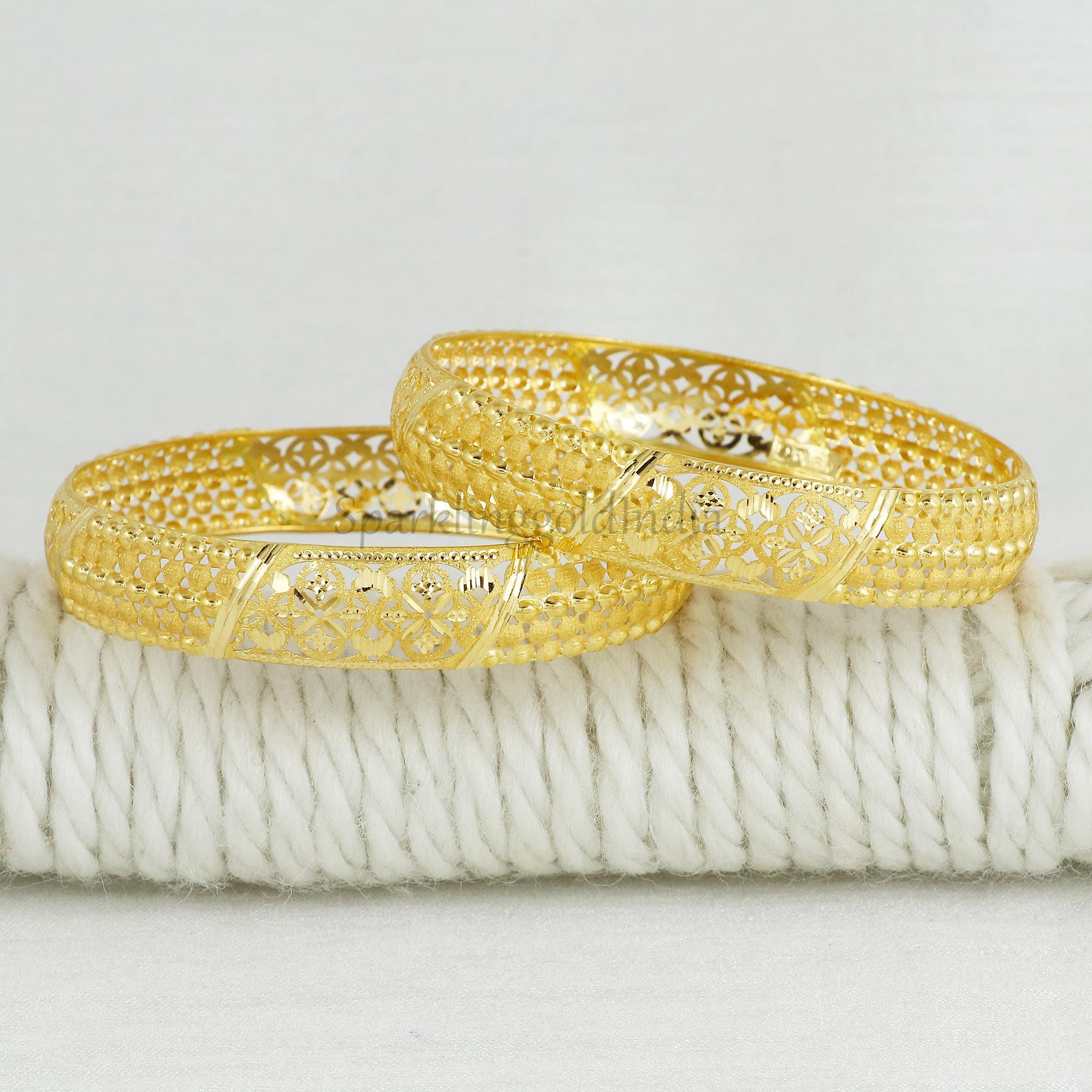 22k Solid Gold Bangle, BIS Hallmark Traditional Filigree Jali Work