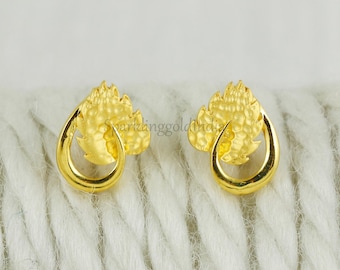22Kイエローゴールドスタッドピアス、ゴールドトップス、ハンドメイド