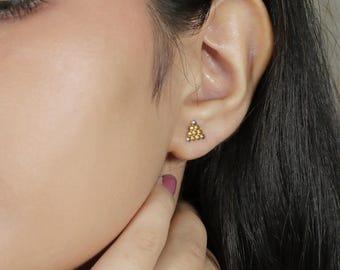 18k yellow gold dangle stud earrings handmade jewelry for gift, Indian solid gold 18kt jewels, OOS2202