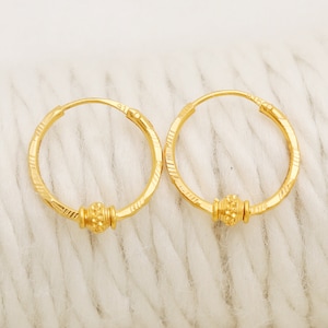 22k yellow gold hoop earrings handmade jewelry for gift, Indian gold 22kt jewels, OS2285