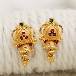 22k Gelbgold Ohrstecker handgemachte Schmuck für Geschenk, indische solid Gold 22kt Juwelen, OS2075