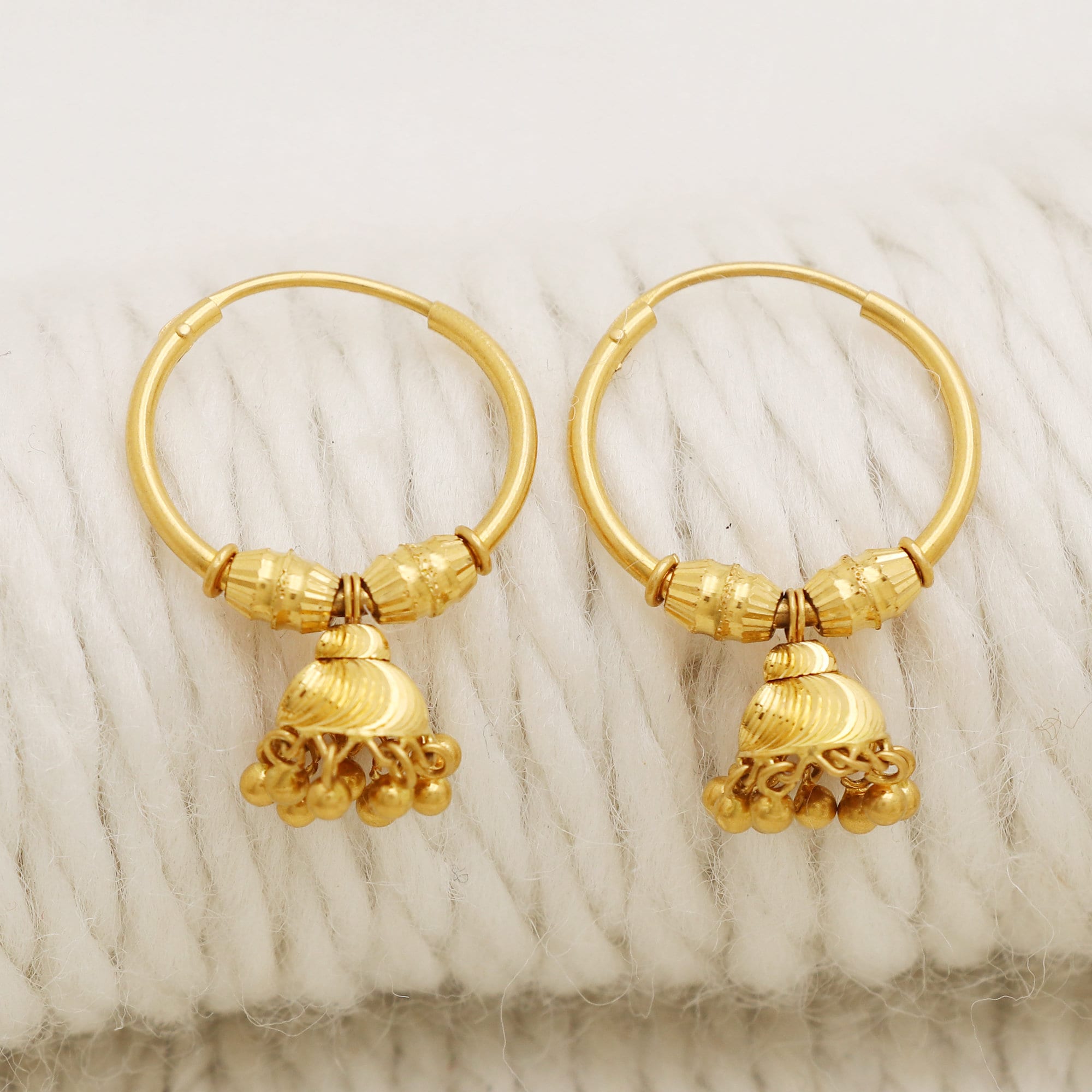 Jhumki 22k Yellow Gold Hoop Earrings Handmade Jewelry for