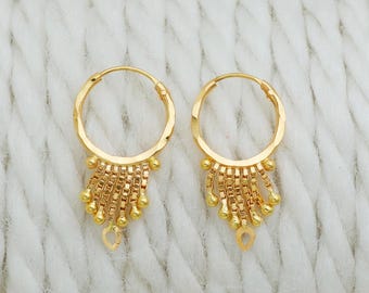 18k Gold Earrings, Solid Gold Handmade Women Jewelry, handcrafted Vintage Gold Hoop Earrings