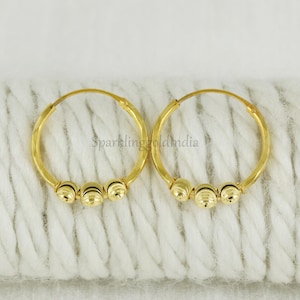 18k Yellow Gold Hoop Bali Earrings, Solid Gold Handmade Women & Unisex Jewelry, OS3799
