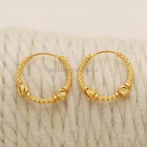 22k yellow gold hoop earrings handmade jewelry for gift, daily wear earrings Indian gold 22kt jewels, OS3210