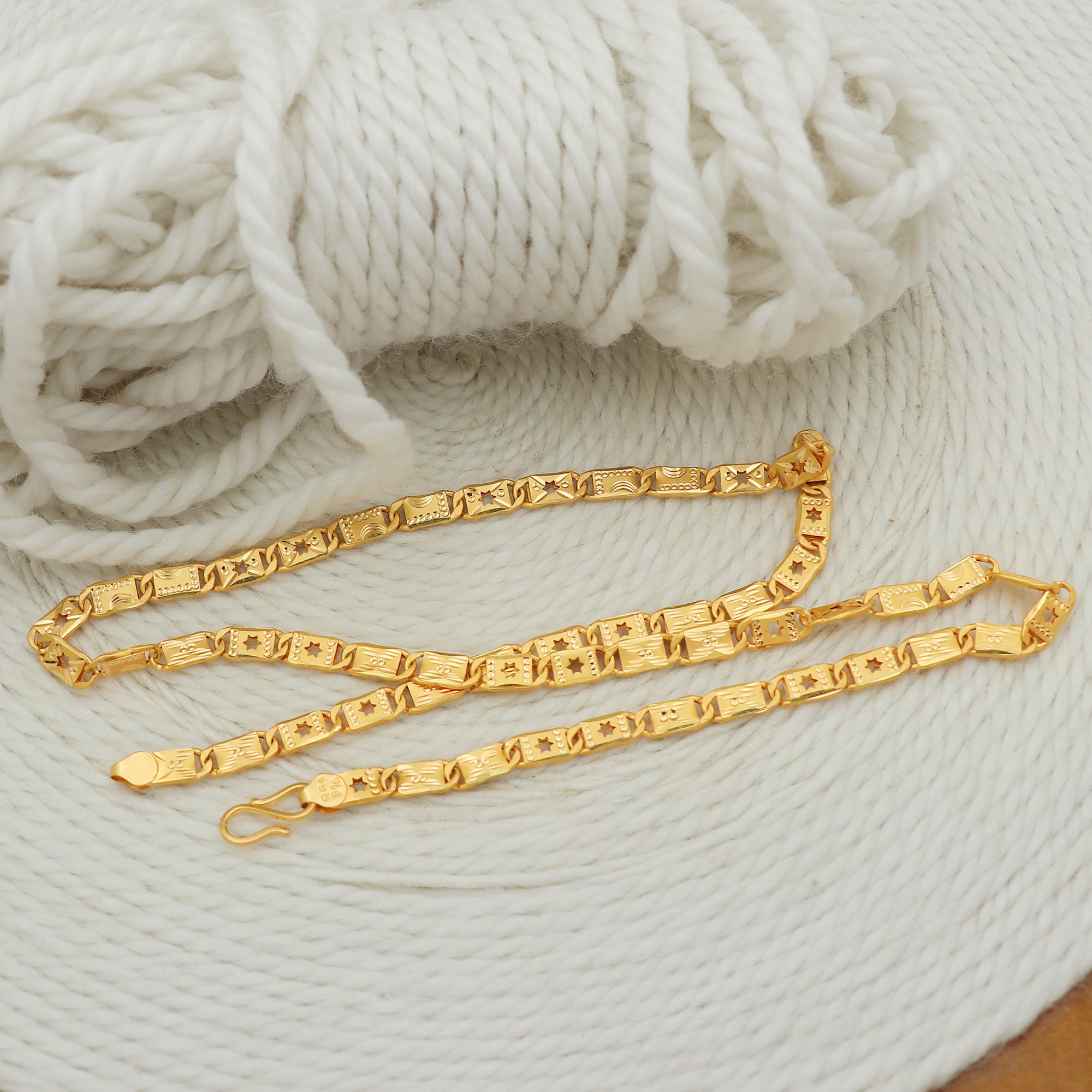22k Yellow Gold Chain Necklace Handmade Jewelry for Gift, Indian Gold ...