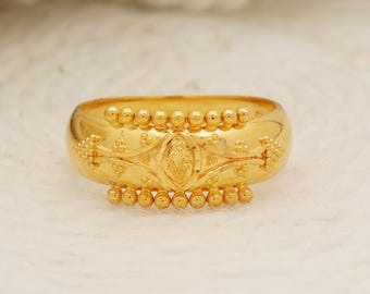 22k Yellow Gold Ring Handmade Indian Jewelry, Vintage and Antique