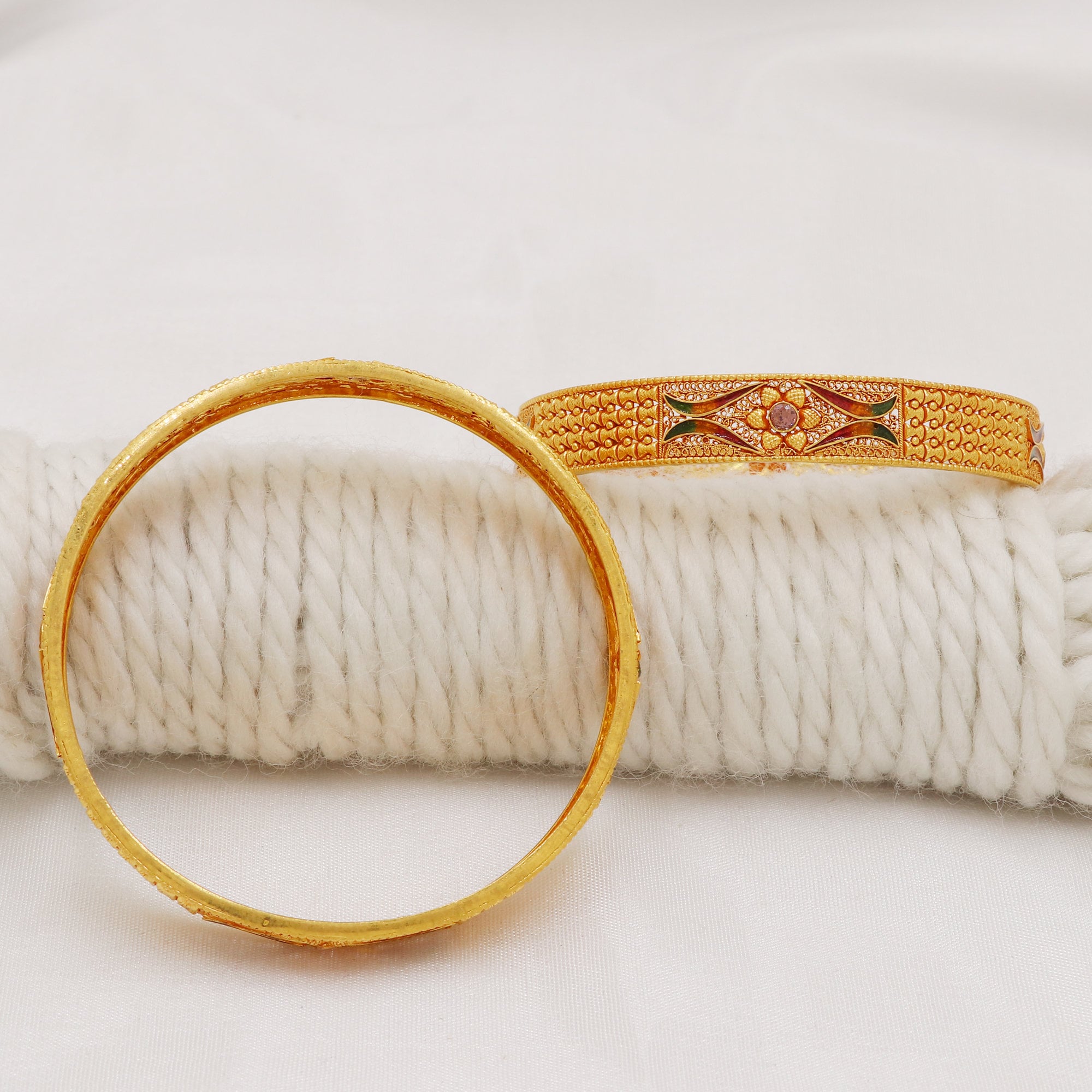 Meenakari 22 Karat Gold Bangle Bracelet, Fine 22k Handmade Women