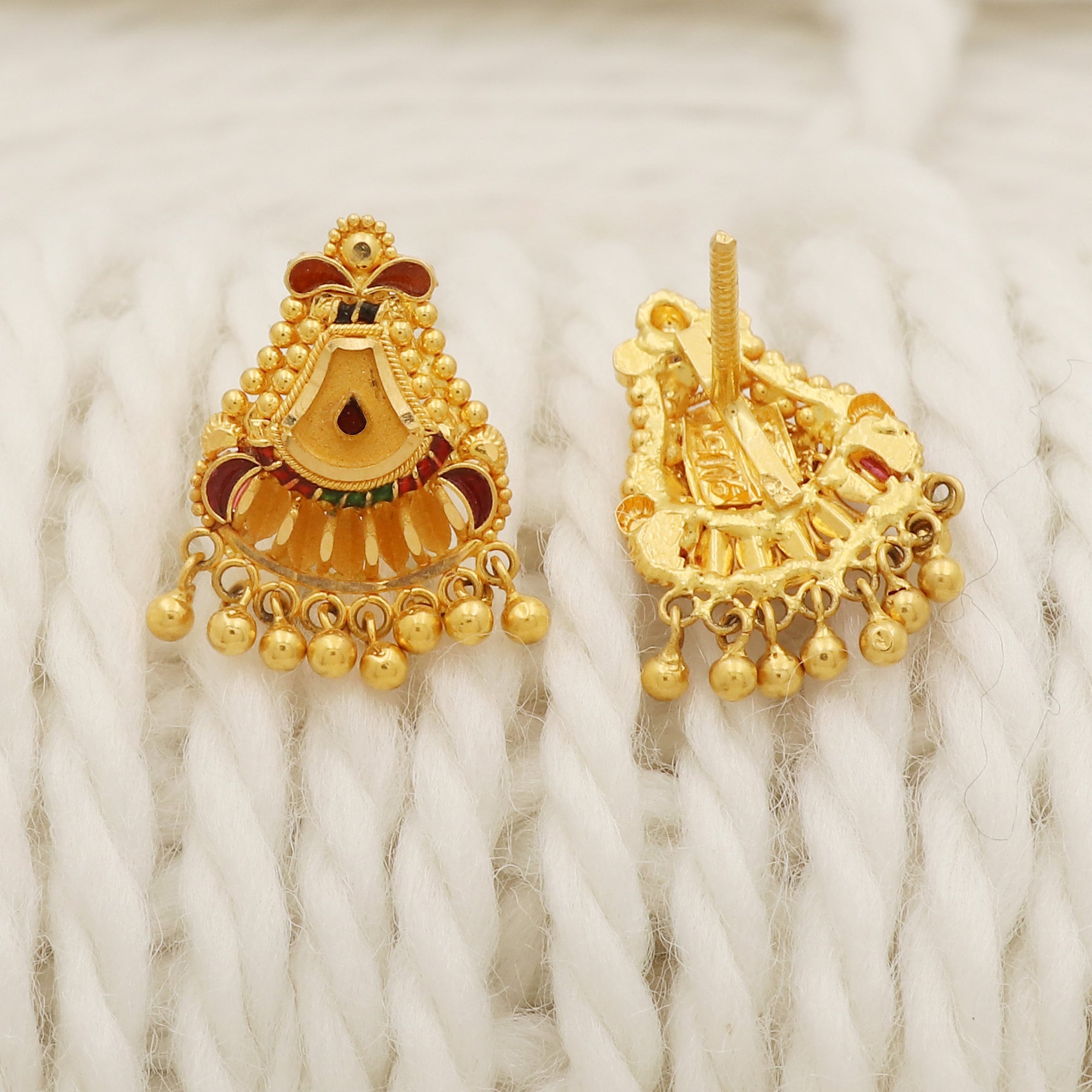 22k Yellow Gold Earrings Handmade Jewelry for Gift, Indian