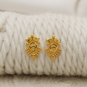 Tops 22k Gold Handmade Earrings, Solid Gold Handmade Women Jewelry, Indian, Gift, Real Gold, handcrafted Vintage Gold Stud Earrings, os1406