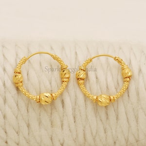 22k yellow gold hoop earrings handmade jewelry for gift, daily wear earrings Indian gold 22kt jewels, OS3204