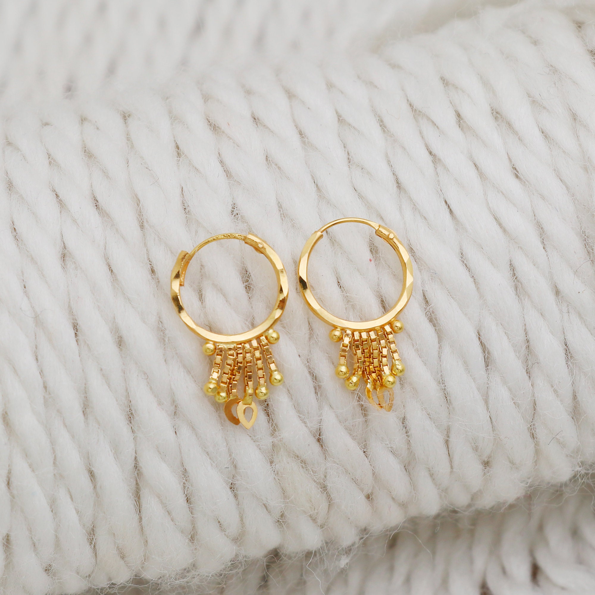 18k Gold Earrings, Solid Gold Handmade Women Jewelry, Indian, Gift, Real Gold, handcrafted Vintage Gold Hoop Earrings Xmas Gift