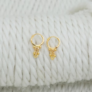 18k Gold Earrings, Solid Gold Handmade Women Jewelry, Indian, Gift, Real Gold, handcrafted Vintage Gold Hoop Earrings Xmas Gift