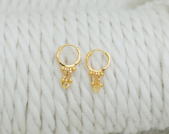 18k Gold Earrings, Solid Gold Handmade Women Jewelry, Indian, Gift, Real Gold, handcrafted Vintage Gold Hoop Earrings Xmas Gift