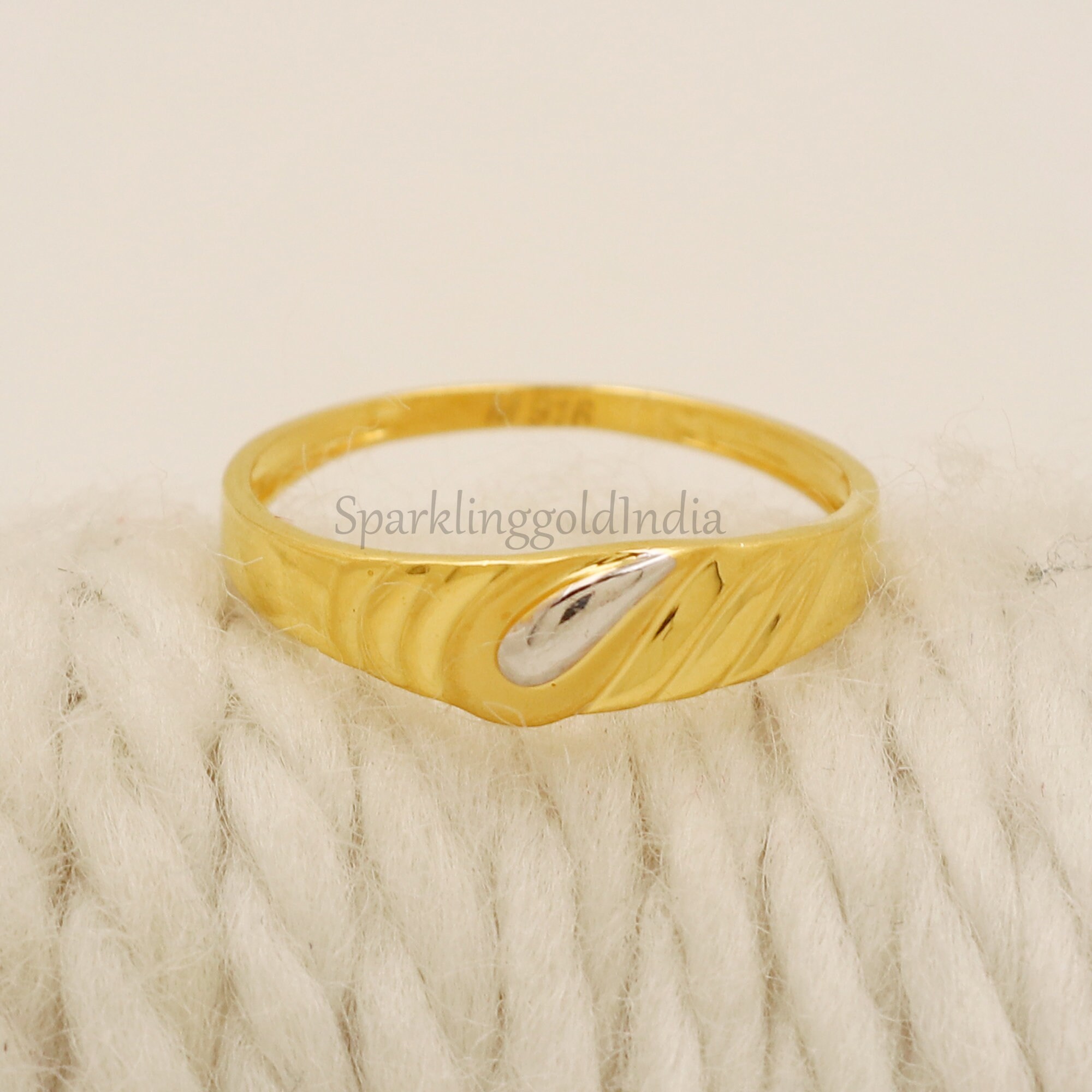 22K Solid Gold Two Tone Band Ring, 916 Hallmarked Yellow Gold