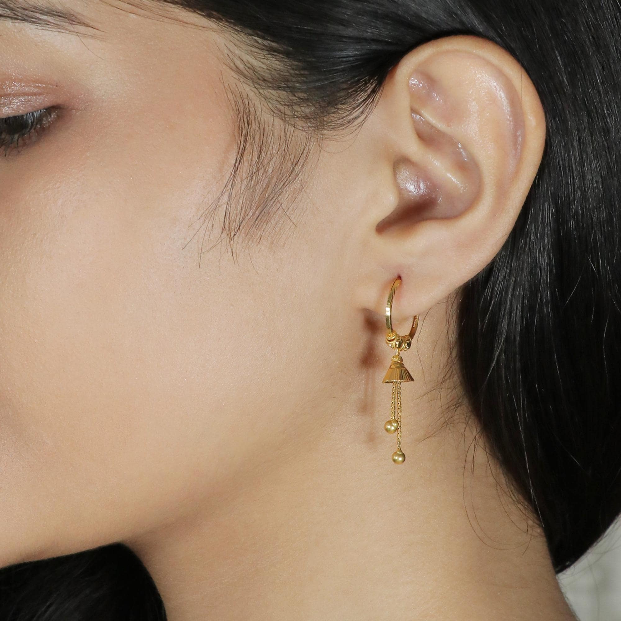 22kt Yellow Gold Dangling Hoop Earrings Handmade Light Weight Jewelry ...
