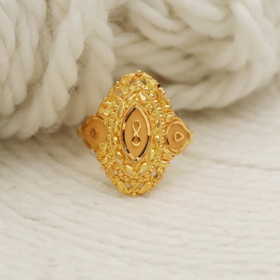 Handmade Indian Ring Crafted From 22k Yellow Gold, Often Featuring