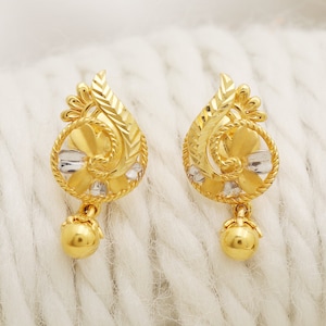 22k Gelbgold Ohrstecker handgemachte Schmuck für Geschenk, indische solid Gold 22kt Juwelen, OS2076