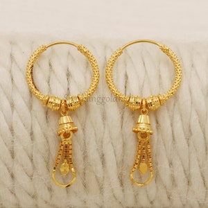 stunning 22k yellow gold dangling hoop earrings handmade jewelry for gift, daily wear earrings Indian gold 22kt jewels, OS3182