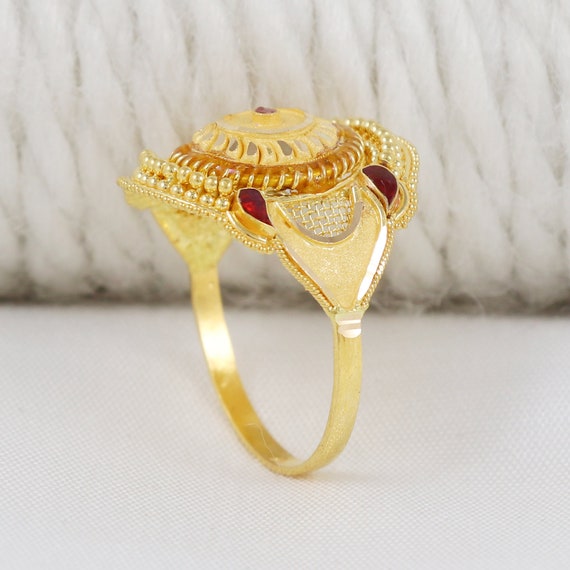 Exquisite 22K Solid Gold Meenakari Cocktail Ring - BIS Hallmarked