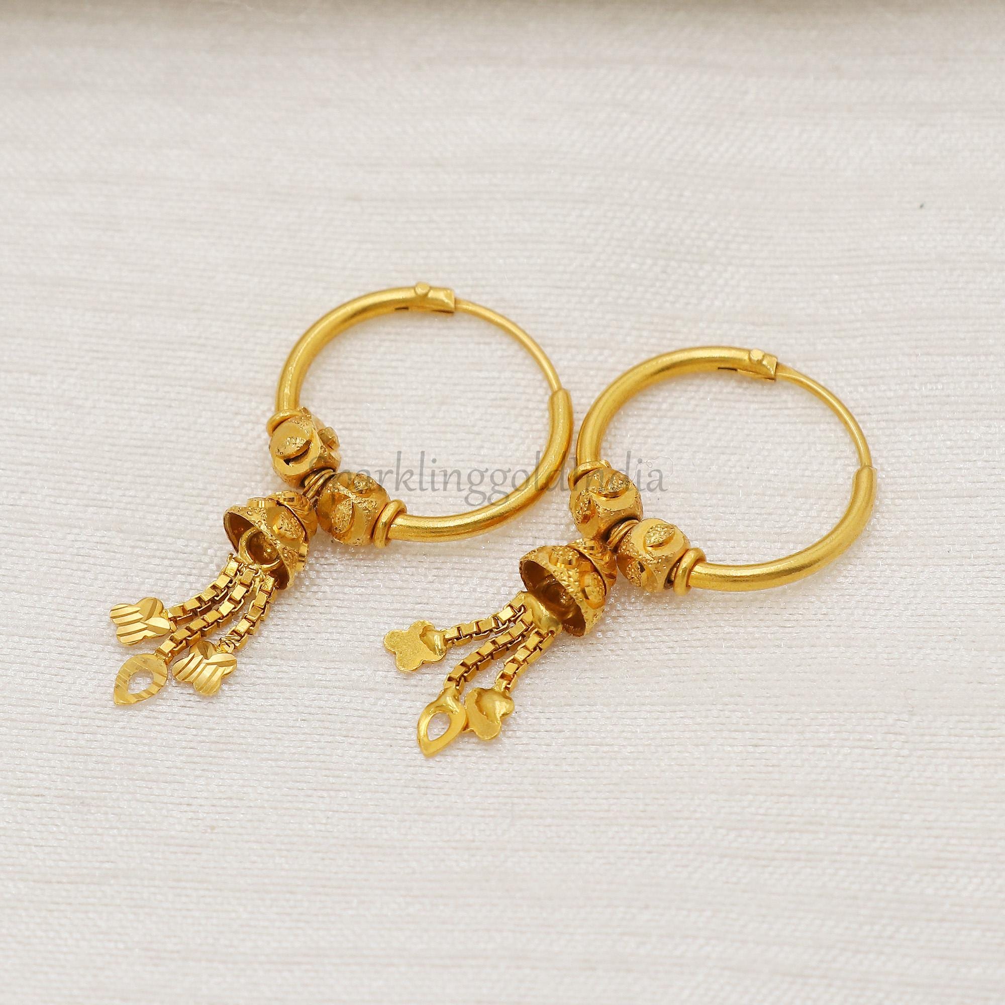 Dainty 20kt Yellow Gold Hoop Bali With Triple Chain Latkan